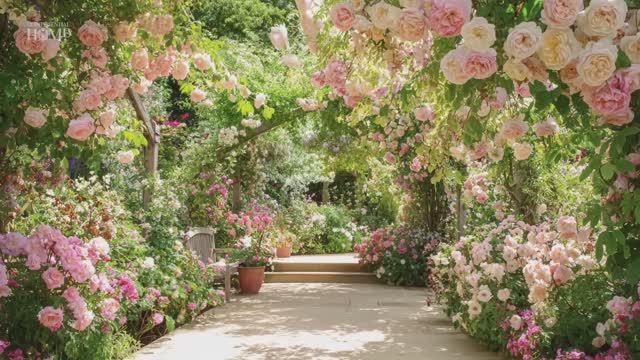 САДЫ БРИТАНИИ. РОЗОВЫЙ КОТТЕДЖНЫЙ САД С ЭЛЕГАНТНОЙ МУЗЫКОЙ смотреть онлайн
