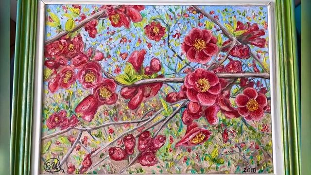 Моя картина «Цветущая японская айва»