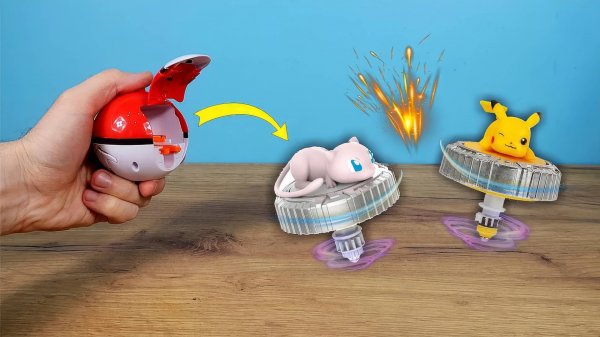 Устроил батл между волчками Покемонами! Кто же победит? Пикачу, Мью, Иви или Сквиртл?