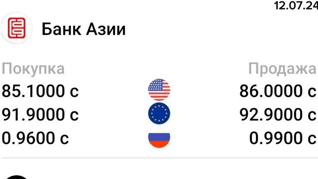 КУРС ВАЛЮТ, Евро, Рубль, Доллар. 12.07.24 Бишкек.