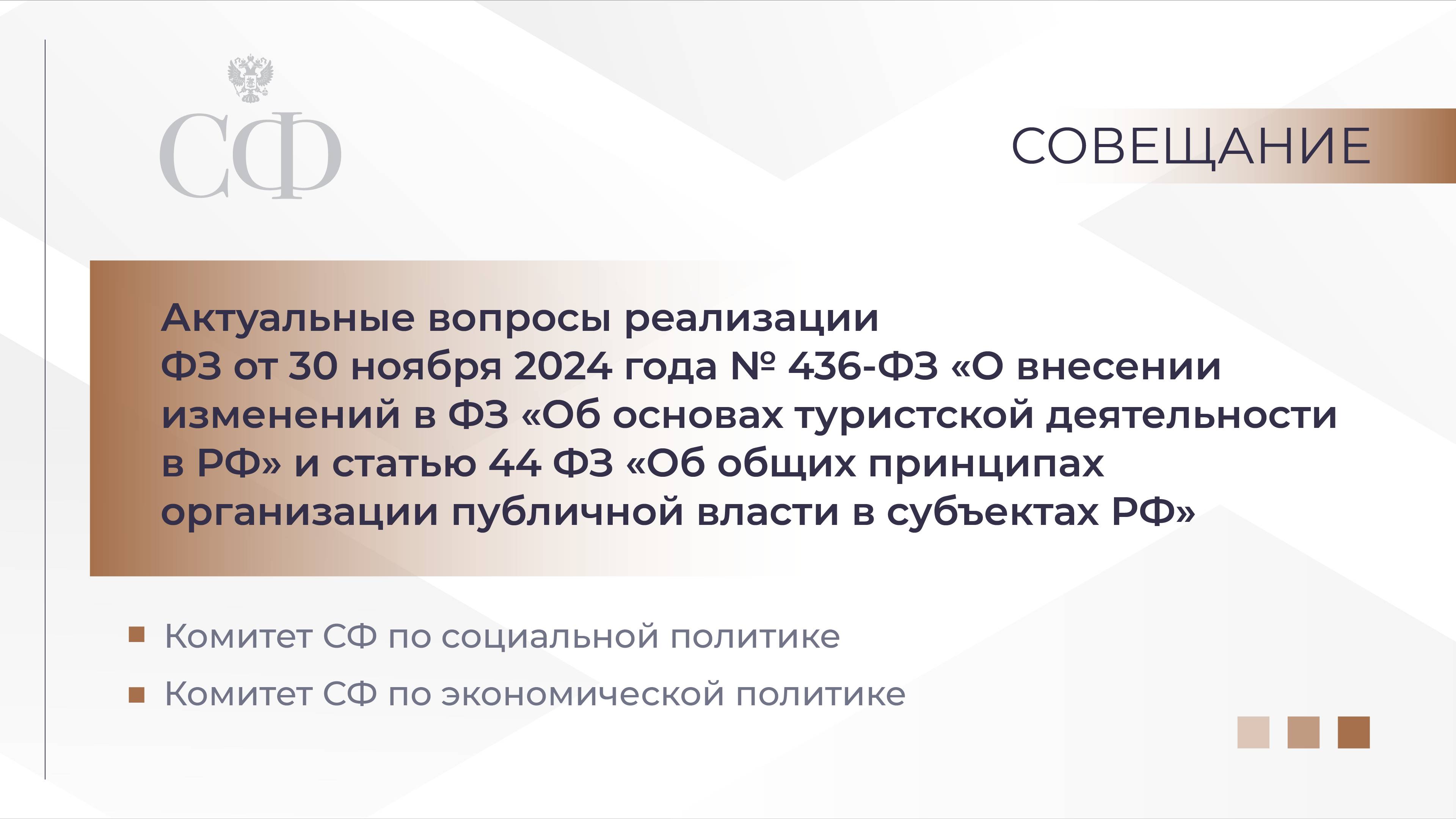 Совещание Комитета СФ по социальной политике совместно с Комитетом СФ по экономической политике