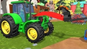 Зеленый трактор Джон Дир и динозавр на ферме - Тракторные сказки и анимации