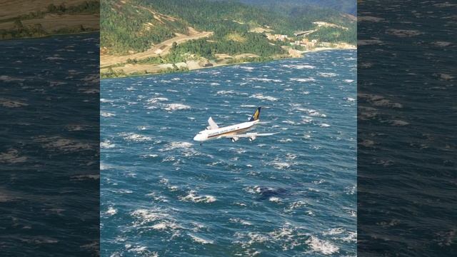 Прекрасный вид при посадке Singapore Airlines Идеальная посад?