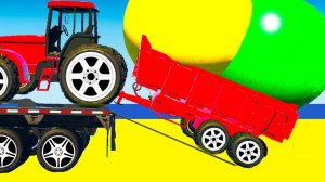 Цветные Машинки и Грузовики для Детей Мультик про Трактор Автобус и Автовоз Развеваюший Мультики