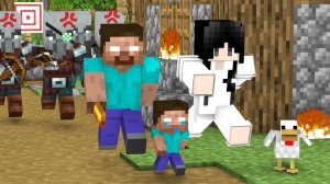 Херобрин помогает жителям деревни бороться с мародерами— Мультик с Персонажами Майнкрафт