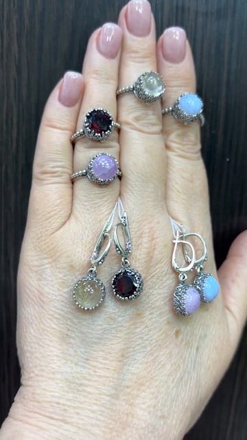 ВИНТАЖ и КАМНИ - кунцит волосатик гранат агат в СЕРЕБР?