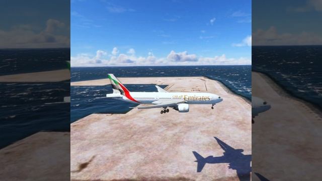 Прекрасный вид на момент посадки Боинга 777 Эмирейтс в ?