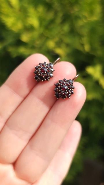 Чешские винтажные серебрянные серьги с Богемскими гр?