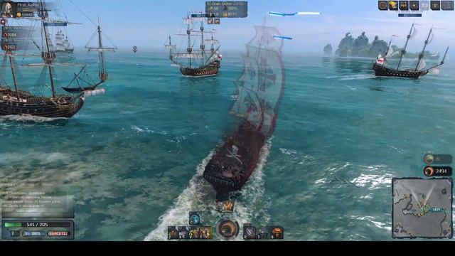 World of Sea Battle. Фарм на тяжелом корвете Black Wind - 17.6 тонн ниш? смотреть онлайн