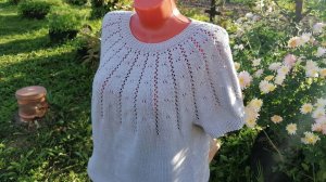 Кофточка с круглой кокеткой "Лучи" //Рассказываю как вязала