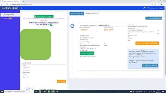 Toifa sertifikati//тоифа серификати//педкадр//pedkadr.tdi.uz saytidan sertifikatni yuklab olish. смотреть онлайн