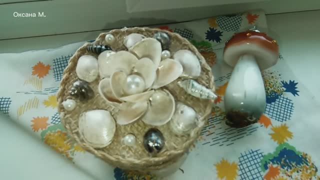 Шкатулка из баночки, джута и ракушек