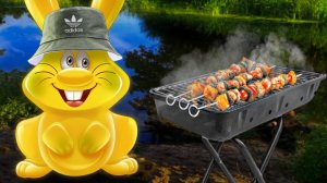 ПИКНИК С ЖЕЛЕЙНЫМ ЗАЙЦЕМ ХАРИТОНОМ.  ЖАРИМ ШАШЛЫК.  ОТКРЫТИЕ КУПАЛЬНОГО СЕЗОНА