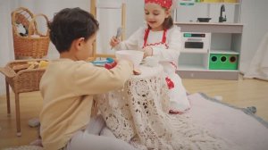 Детская деревянная кухня "Делюкс" - 15 предметов, (свет, звук)