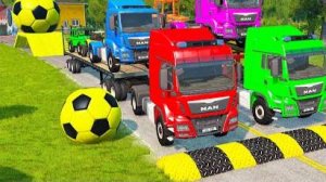 Грузовик с двойным бортовым прицепом против скоростного поезда против легковых автомобилей _ Трактор