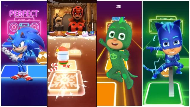 Соник 🆚 Чудесная Божья коровка 🆚 Пижамные маски-Гекко🆚 Пижамные маски Кэтбоя🎶 Плитки прыгают EDM