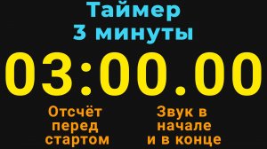 Таймер на 3 МИНУТЫ - со звуком и отложенным стартом - Тёмная тема