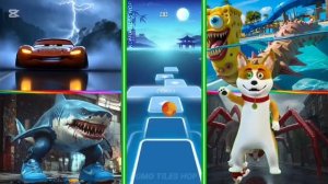 Акула-монстр Маккуин против Тралалело, Тралала против Губки Боба, крутящееся колес Плитки прыгают в