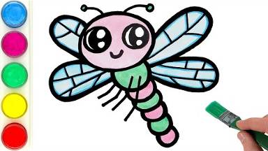 Рисуем милую стрекозу и раскрашиваем ее. Малышам и начинающим смотреть онлайн