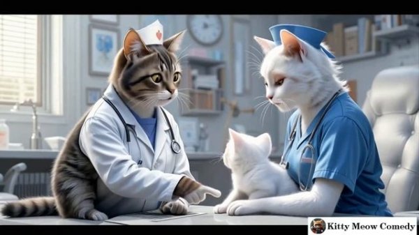 White Mother Cat Rescues Her Baby Kitten & Rushes to Hospital _Adorable Cat Animation in Human World