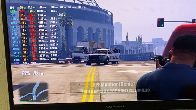Asus s15 Oled Ryzen 5 5600H 16gb , test games , GTA 5 2025 , после замены пасты