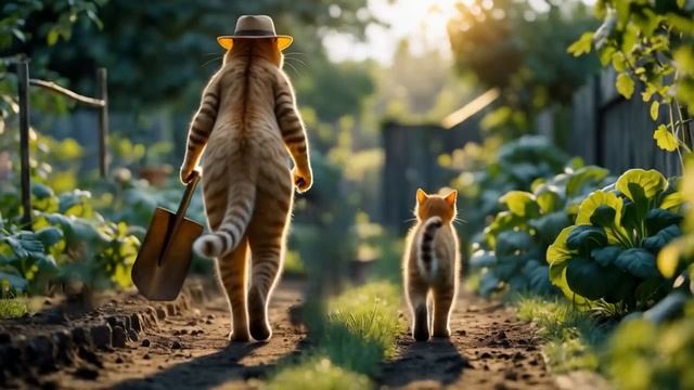 Ginger Mama Cat& Kitten Pick Mushrooms In The Forest And Help A Lost Baby Bunny Find Its Mom🐱🍄 #ca