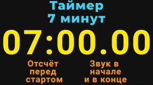 Таймер на 7 МИНУТ - со звуком и отложенным стартом - Тёмная тема