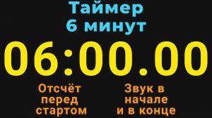 Таймер на 6 МИНУТ - со звуком и отложенным стартом - Тёмная тема