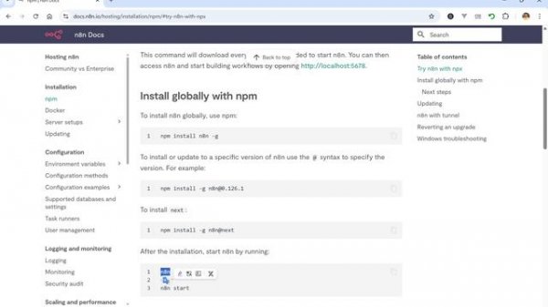 Установка n8n с помощью npm глобально