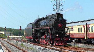 Прибытие  поезда "Уральский экспресс" на станцию Верхняя Пышма Музей и маневры паровоза ЛВ-0355