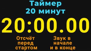 Таймер на 20 МИНУТ - со звуком и отложенным стартом - Тёмная тема