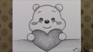 Как нарисовать карандашом шаг за шагом, как нарисовать милого плюшевого мишку, держащего сердце