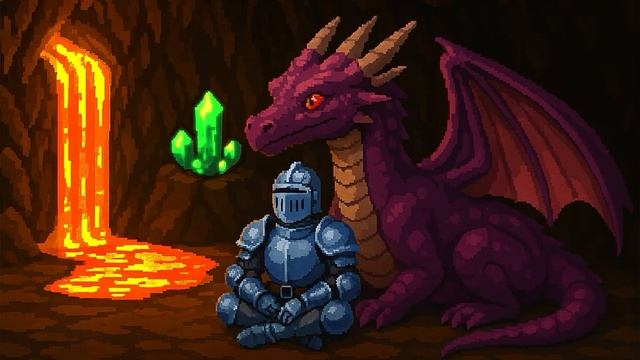 Отдохни здесь, путник | Рыцарь и дракон у лавы | RPG Relax Scen