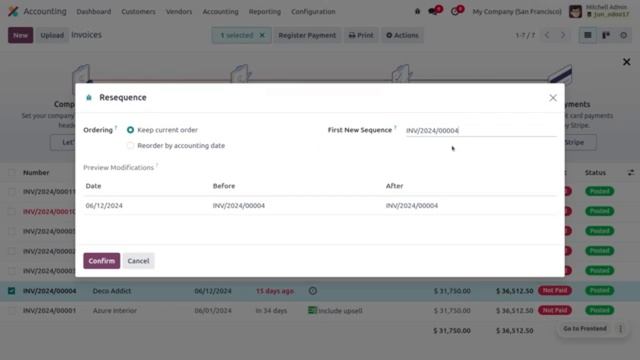 Настройка повторной последовательности в бухгалтерском приложении Odoo 17 смотреть онлайн