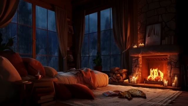 SOFT RAIN FOR SLEEP / FIRE CRACKING SOUNDS / COZY ROOM ЗВУКИ ДОЖДЯ ДЛЯ СНА / ТРЕ