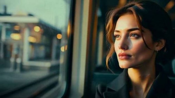 Она сидела у окна.