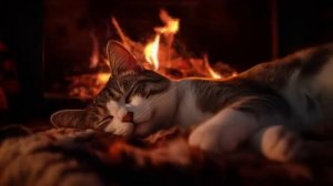 Камин и мурчание кошки. Звуки для сна