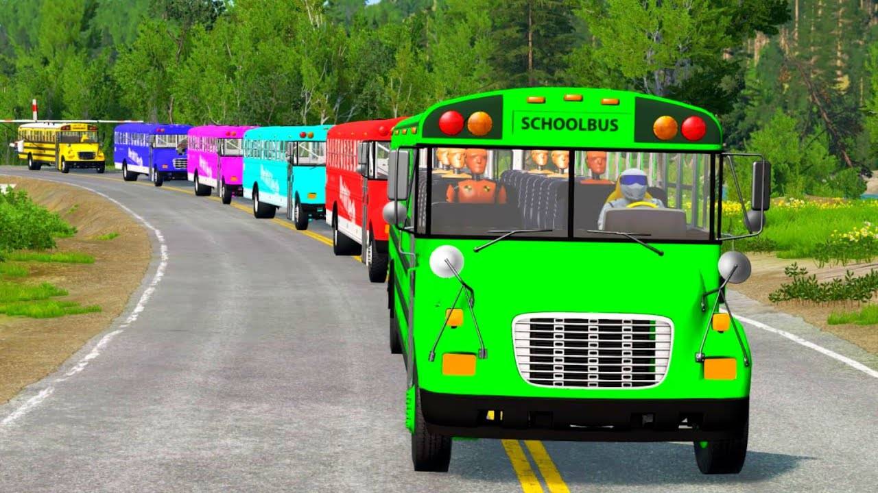 Автобусы против лежачих полицейских и поезда - BeamNG.Drive смотреть онлайн