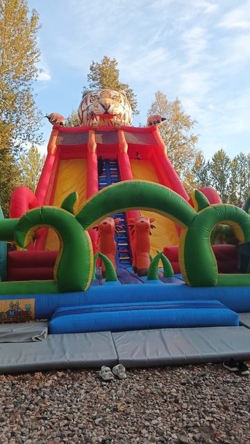 Дети прыгают на огромном батуте