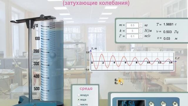 Виртуальные лабораторные работы по физике. Затухающие колебания. Пружинный маятник.