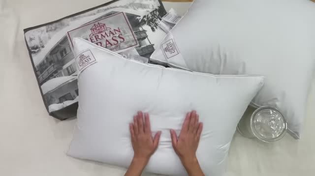 Пуховая подушка со средним уровнем упругости. Австрийский бренд German Grass. Преимущества и стирка. смотреть онлайн