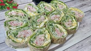 Рулет из Лаваша с крабовыми палочками, яйцами и огурцом - ЗАКУСКА на праздничный стол за 20 минут