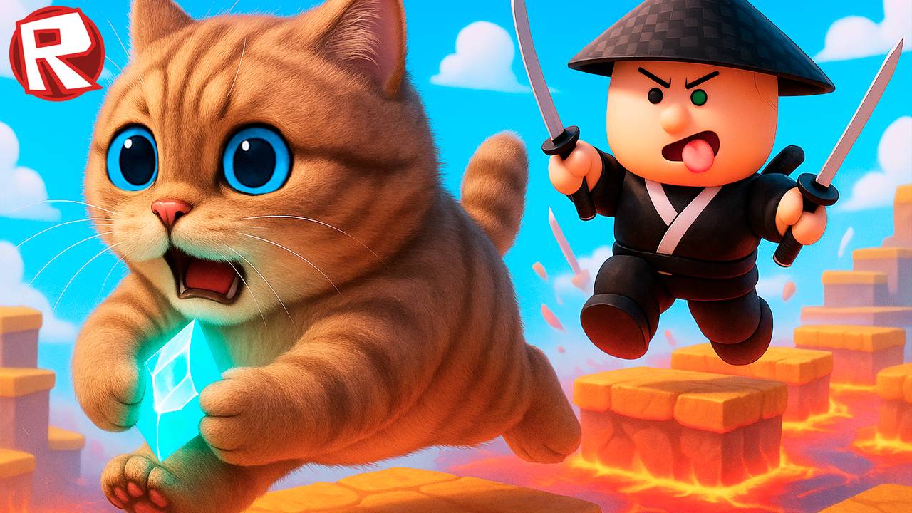 ПОБЕГ ОТ ГИГАНТСКОГО МАЛЫША В ROBLOX ! Весёлый Кот Роблокс