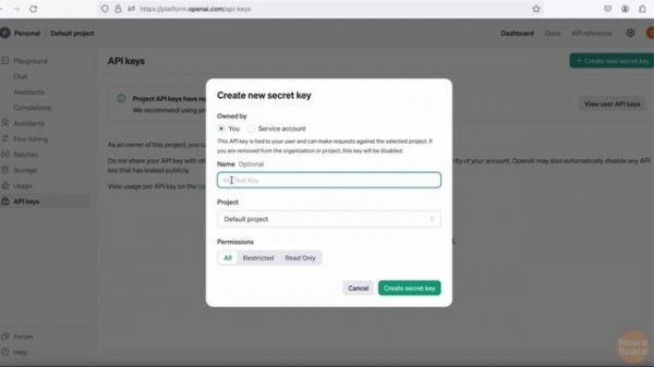 Как сгенерировать ключ (API Key) OpenAI — NeuroSpace pro