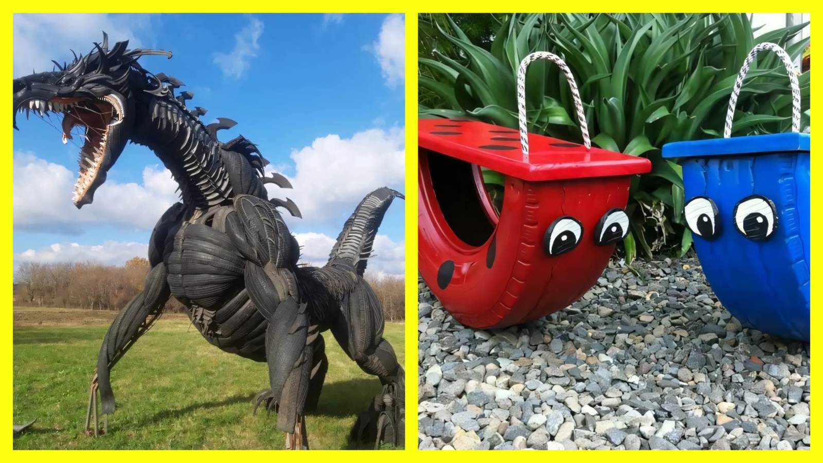 30 идей поделок и скульптур из покрышек 🚗🗑️