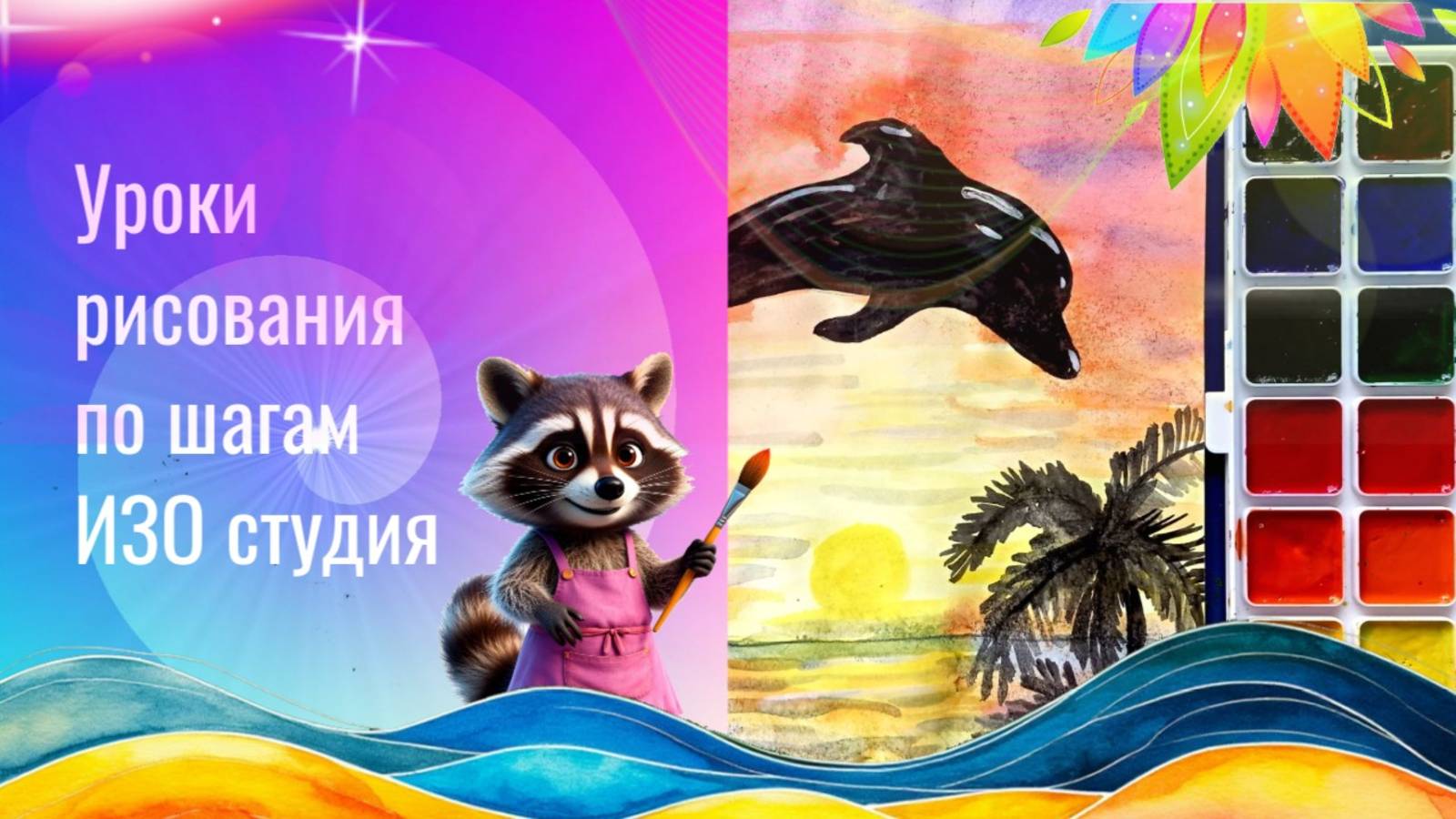 Дельфин на закате рисунок акварелью. Урок ИЗО по шагам. смотреть онлайн