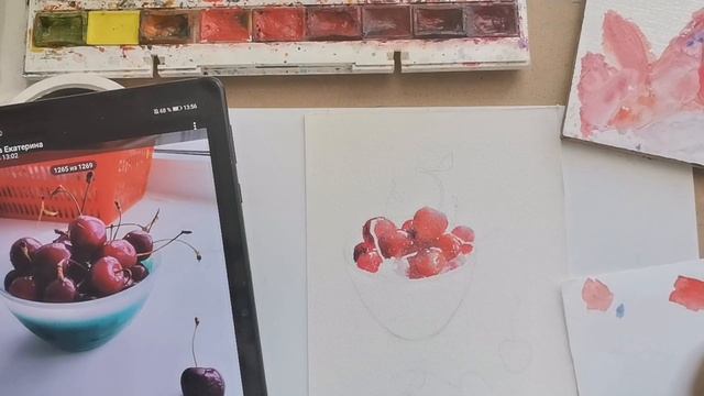 черешня акварелью #art #painting #акварель #еда# смотреть онлайн