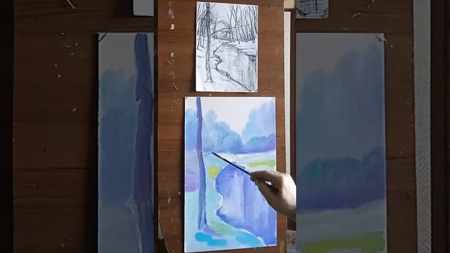 Лесной пейзаж. Этюд по рисунку.