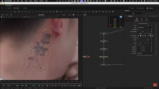 Удалить татуировку с помощью инструмента VECTOR WARP во вкладке [Fusion] DaVinci Resolve 20 смотреть онлайн