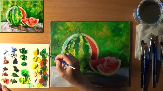 Как нарисовать арбуз. Рисуем арбуз. Акрил смотреть онлайн